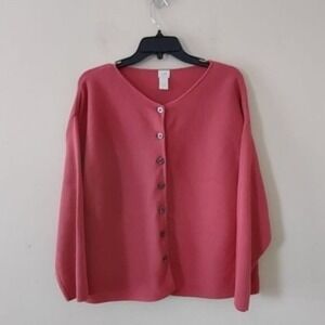 J Jill Cardigan Sweater Sm Coral Button Down Long‎ Sleeves Cotton Casual Boxy